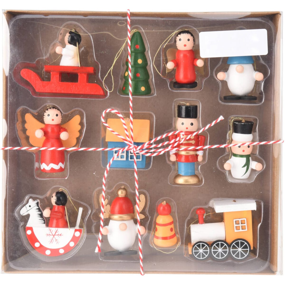 Zestaw drewnianych zabawek choinkowych, 12 szt.