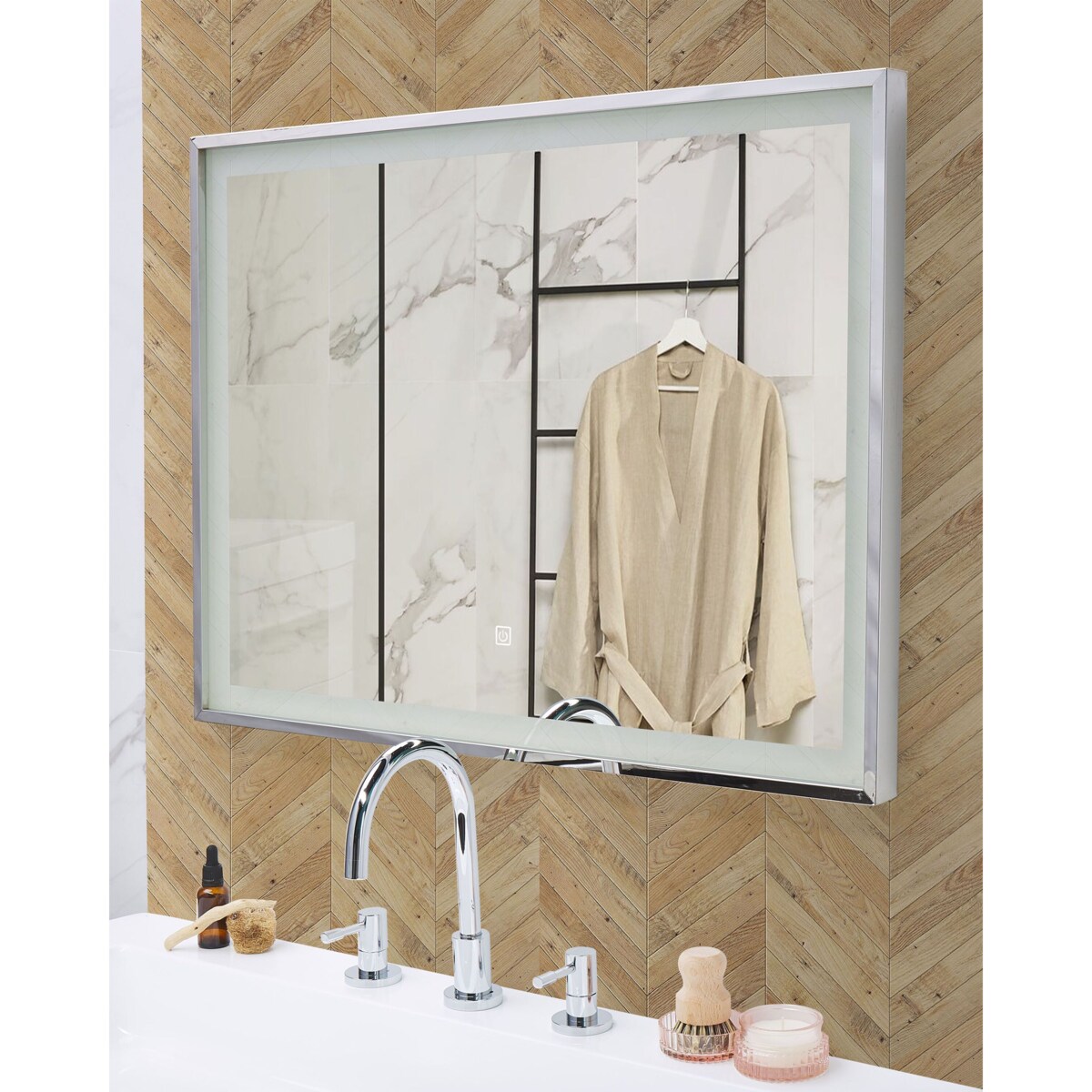 Lustro ścienne LED 60 x 80 cm srebrne ARGENS