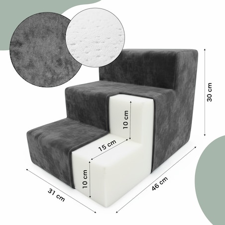 Schodki dla psa kota grafitowe 3 stopniowe Magic Velvet