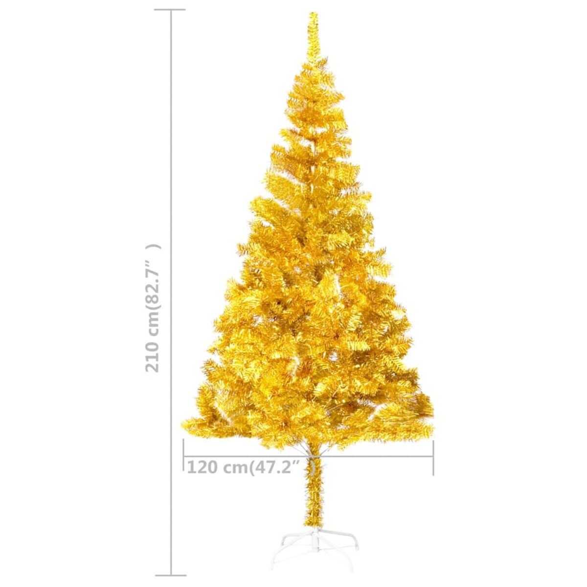 vidaXL Sztuczna choinka z lampkami i bombkami, złota, 210 cm, PET