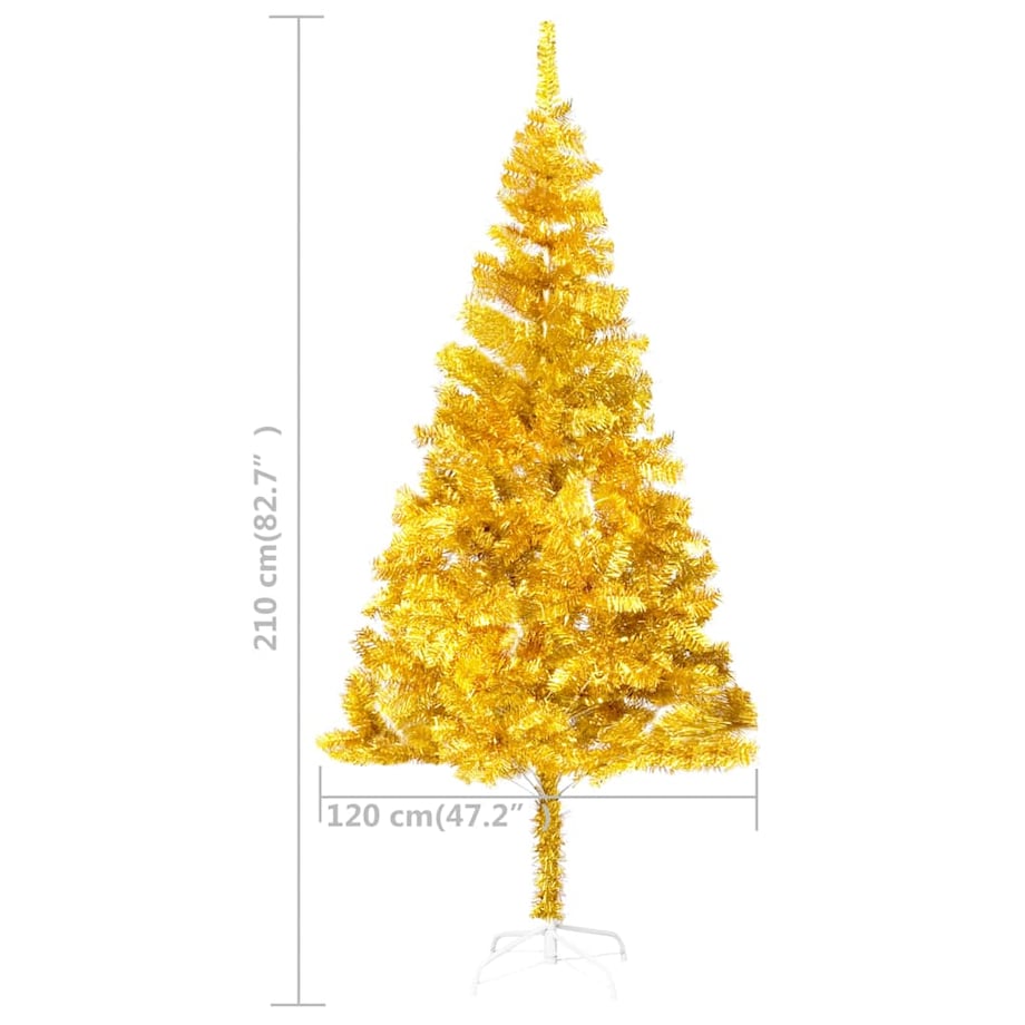 vidaXL Sztuczna choinka z lampkami i bombkami, złota, 210 cm, PET