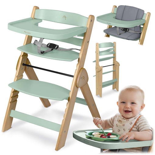 Drewniane krzesełko do karmienia Nukido składane regulowane pasy 702003