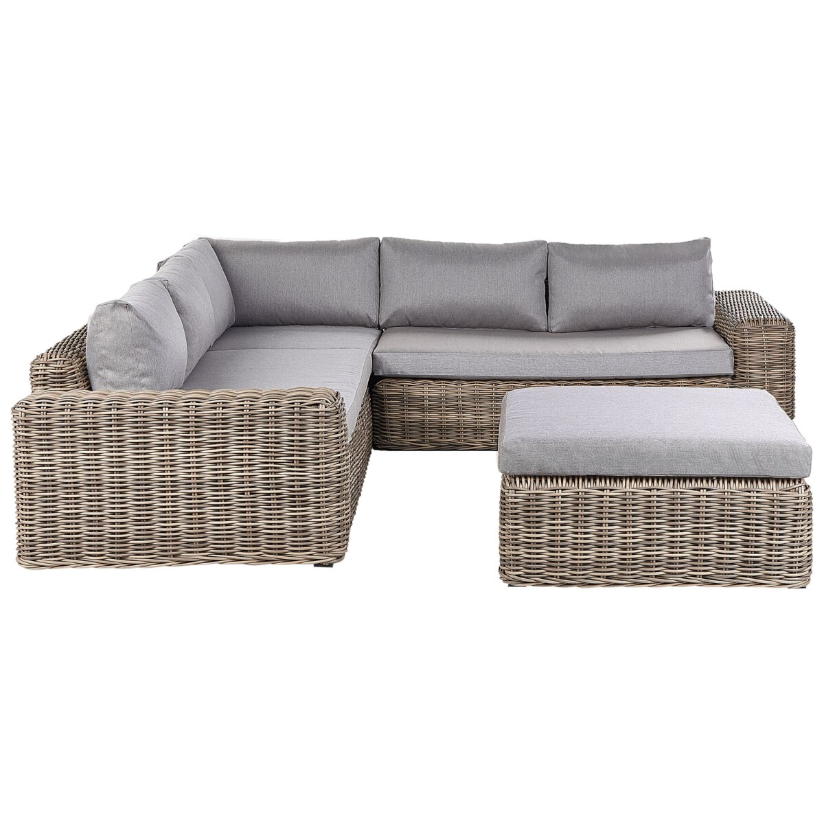 Narożnik ogrodowy z otomaną dla 6 osób PALERMO Modułowy Technorattan Jasnobrązowy