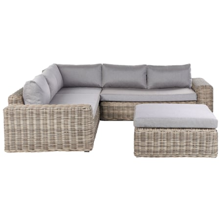 Narożnik ogrodowy z otomaną dla 6 osób PALERMO Modułowy Technorattan Jasnobrązowy