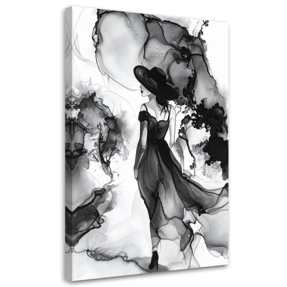 Obraz czarno biały do salonu sypialni, Kobieta abstrakcja atrament 70x100