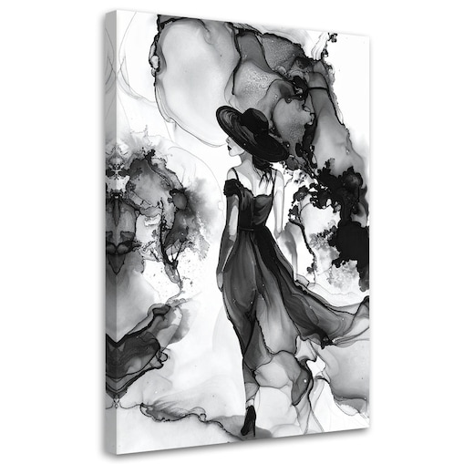 Obraz czarno biały do salonu sypialni, Kobieta abstrakcja atrament 70x100