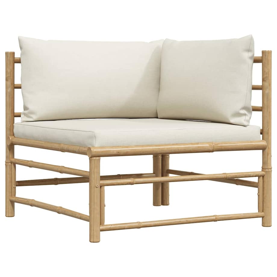 vidaXL Ogrodowa sofa narożna, śmietankowe poduszki, bambus