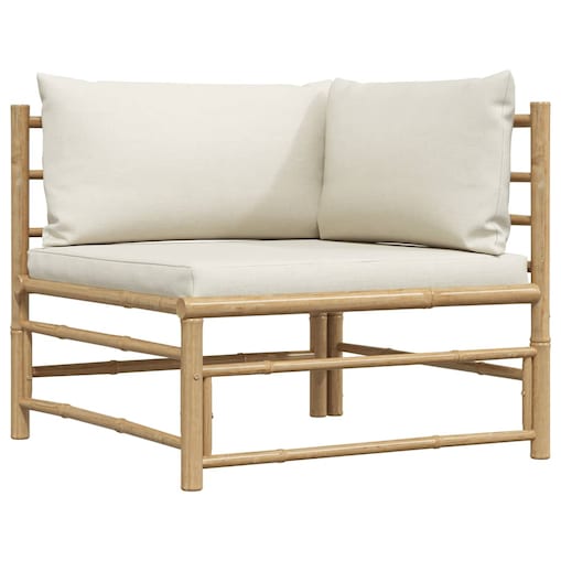 vidaXL Ogrodowa sofa narożna, śmietankowe poduszki, bambus