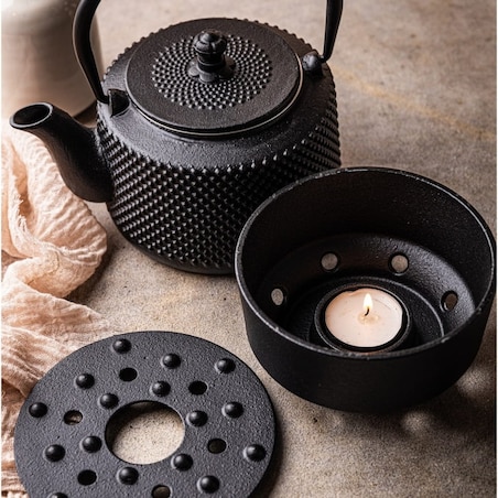 Czajniczek żeliwny z podgrzewaczem Zaparzacz do herbaty ziół 0.8L KINGHOFF