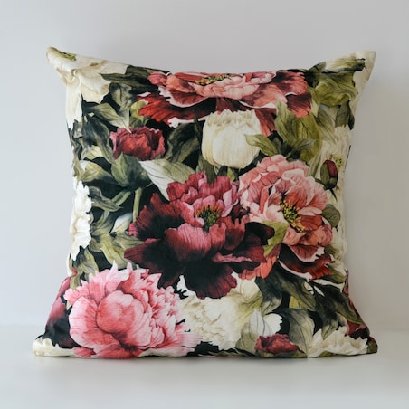 Kwiecista poszewka dekoracyjna welurowa 45x45 piwonie