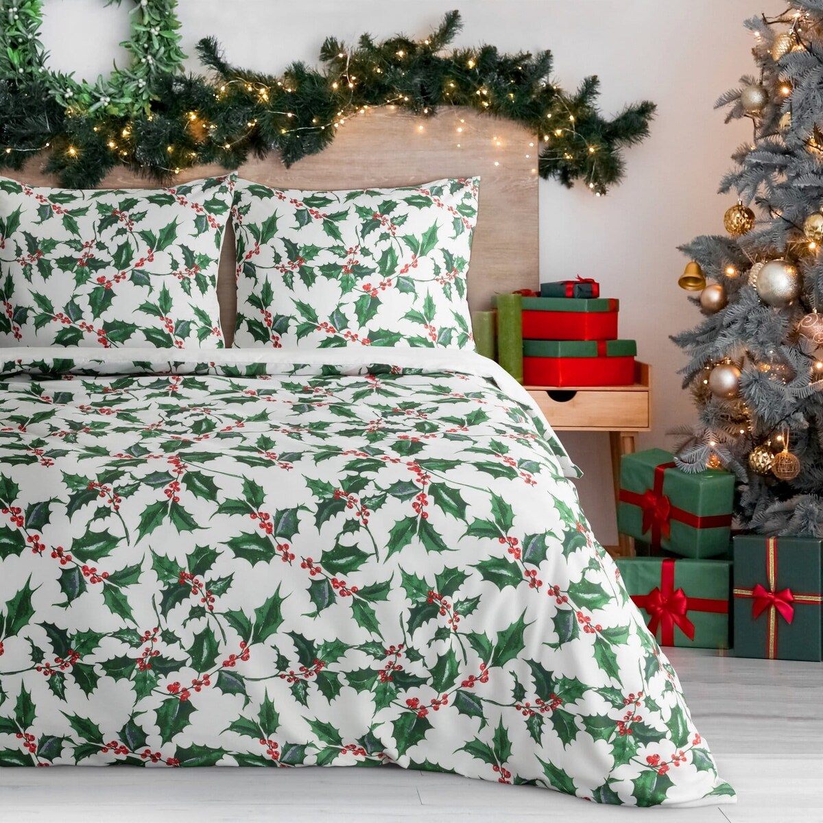 Komplet pościeli świątecznej, 140x200 cm, biały, 75 GSM