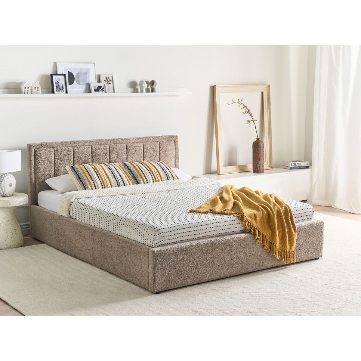 Łóżko z pojemnikiem MONTLAUR 160 x 200 cm Boucle Beżowoszary