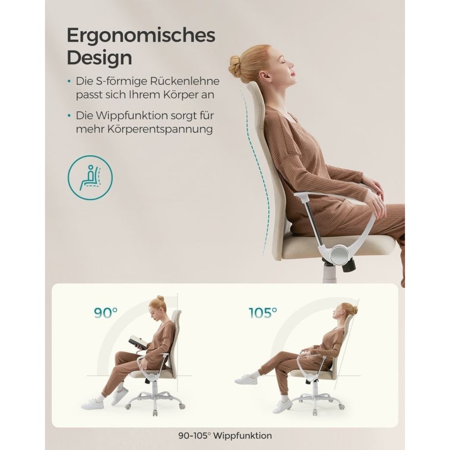 Ergonomiczne krzesło biurowe z wyściełanym siedziskiem, Beż capuccino