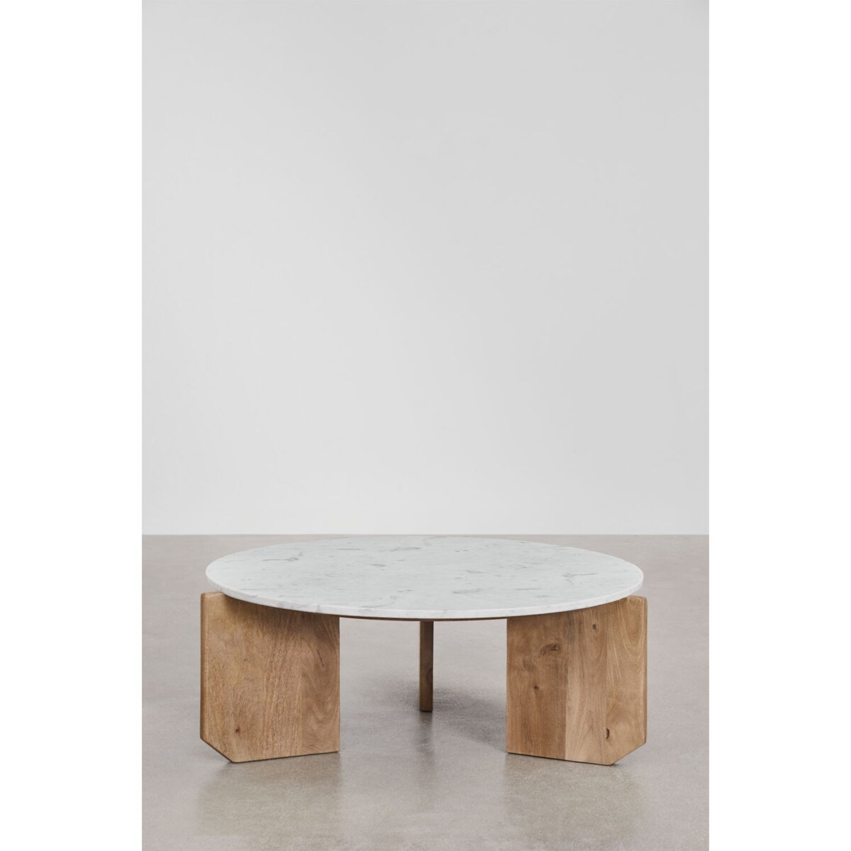 Stolik kawowy z drewna mango i białego marmuru Lavinia Ø90 cm