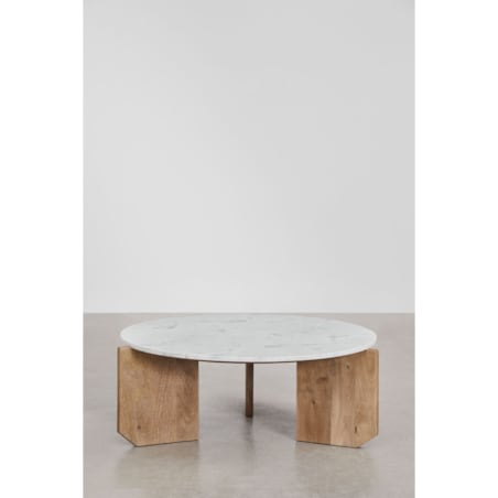 Stolik kawowy z drewna mango i białego marmuru Lavinia Ø90 cm