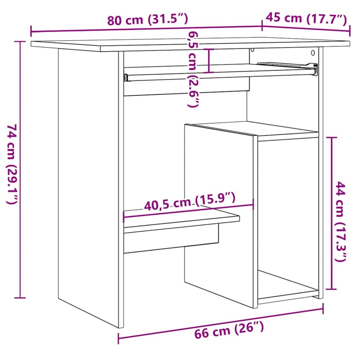 vidaXL Biurko, białe, 80x45x74 cm, materiał drewnopochodny
