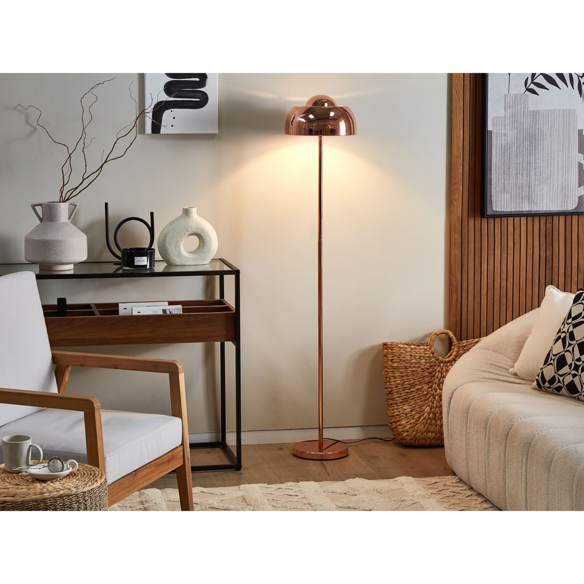 Lampa podłogowa metalowa miedziana SENETTE