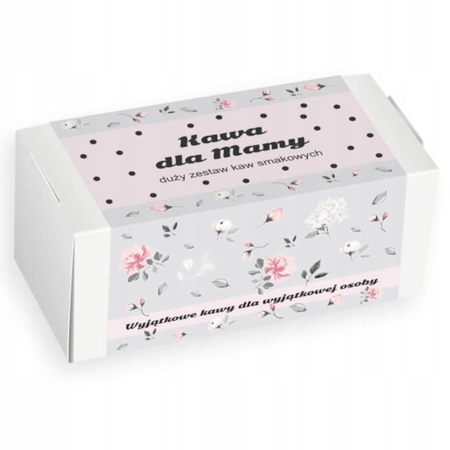 ZESTAW PREZENTOWY UPOMINKOWY BOX NA DZIEŃ MATKI URODZINY DLA MAMY TEŚCIOWEJ - MIX 20 RÓŻNYCH KAW SMAKOWYCH DESEROWYCH MIELONYCH ARABICA