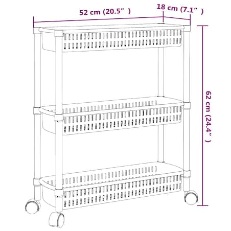 vidaXL Wózek do przechowywania z 3 półkami, srebrno-biały, aluminiowy