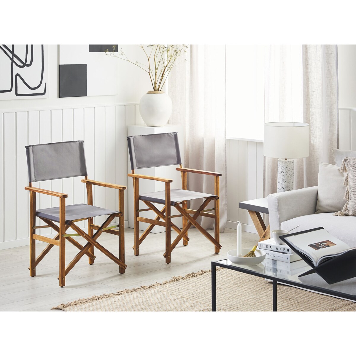 Zestaw 2 krzeseł ogrodowych akacjowy jasne drewno z szarym CINE