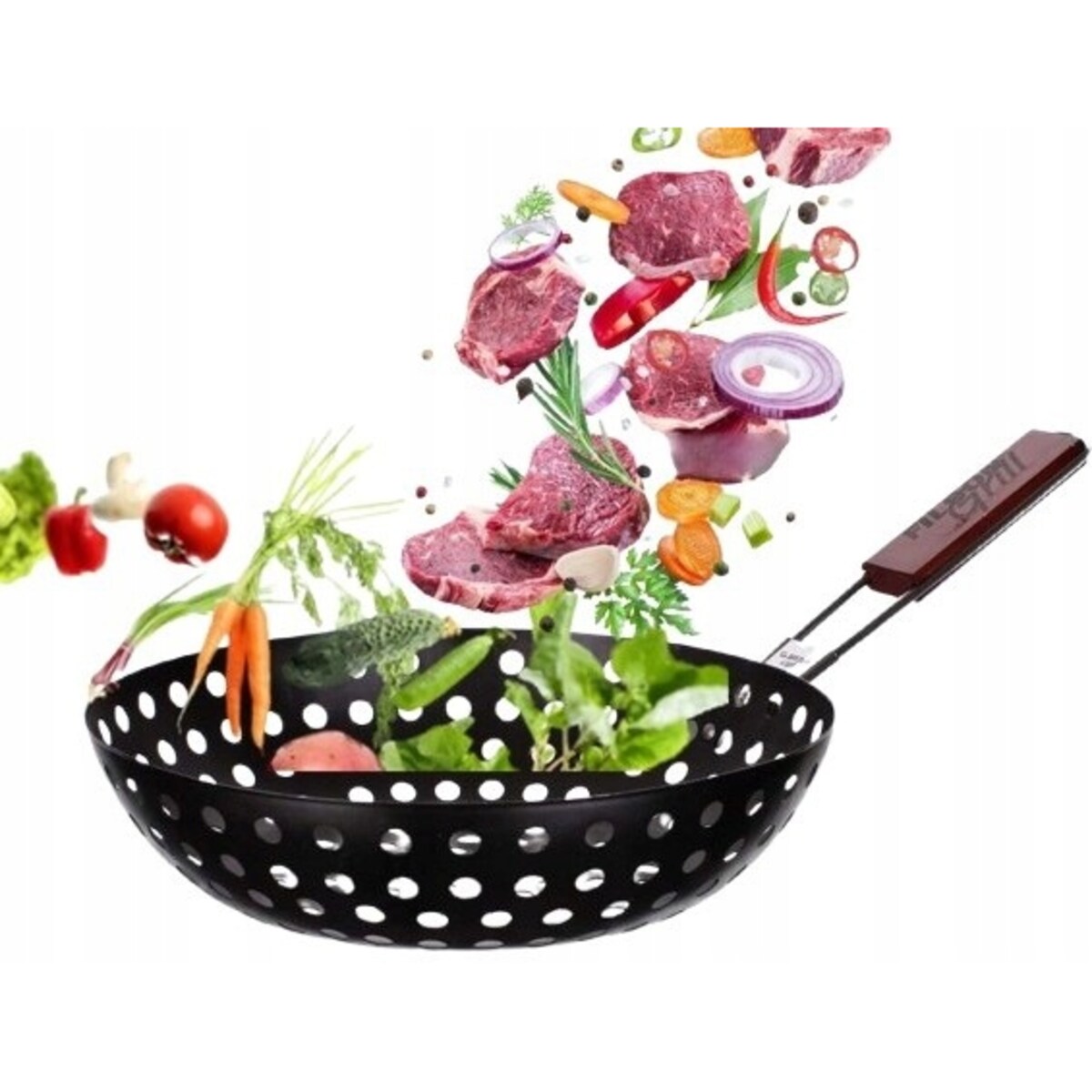 PATELNIA WOK GRILLOWA grillowania warzyw mięs stal na grill piknik tacka