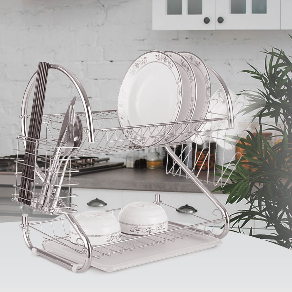 Suszarka do naczyń dwupoziomowa ociekacz na naczynia 38cm srebrna MAESTRO