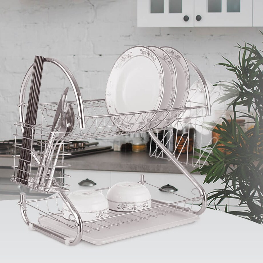 Suszarka do naczyń dwupoziomowa ociekacz na naczynia 38cm srebrna MAESTRO