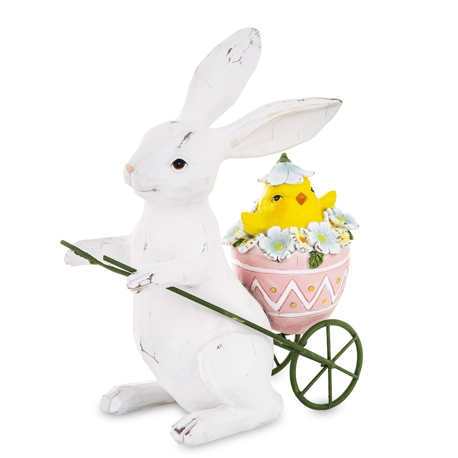 Dekoracja - królik z taczką i kurczaczkiem 24,5x10x20 cm