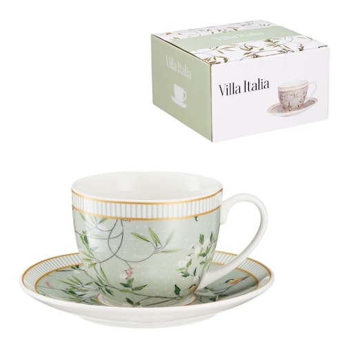 VILLA ITALIA Filiżanka porcelanowa 240 ml ze spodkiem NORIKO GREEN