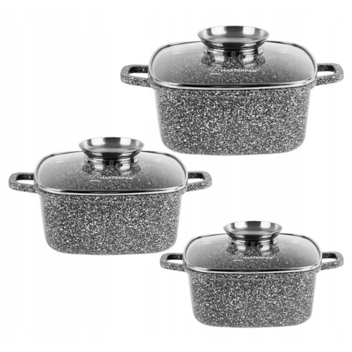 Zestaw Garnków Granitowych 6 El. Kwadratowych 20/24/28 Cm Aroma