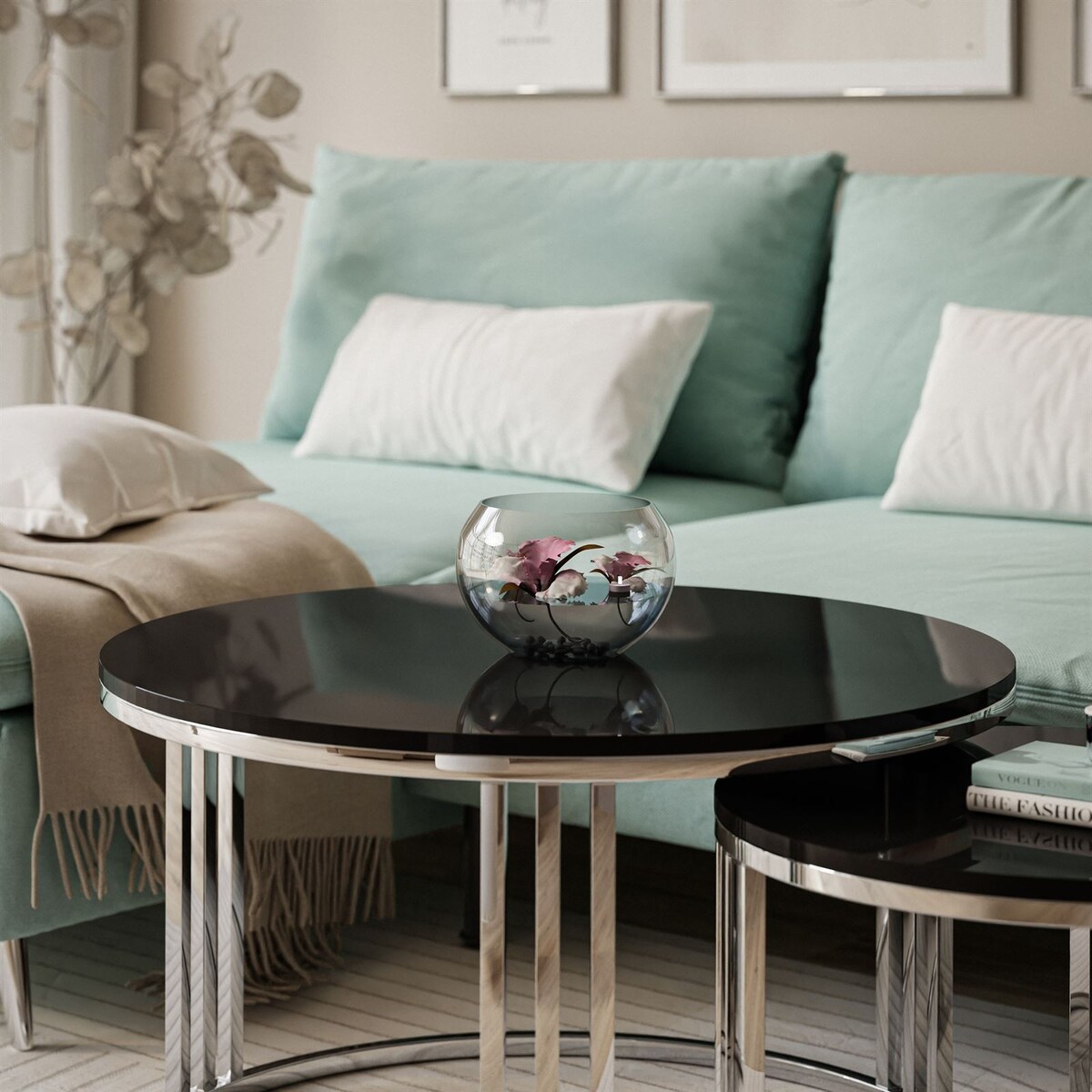 Stolik kawowy 2w1 LORI chrom czarny połysk