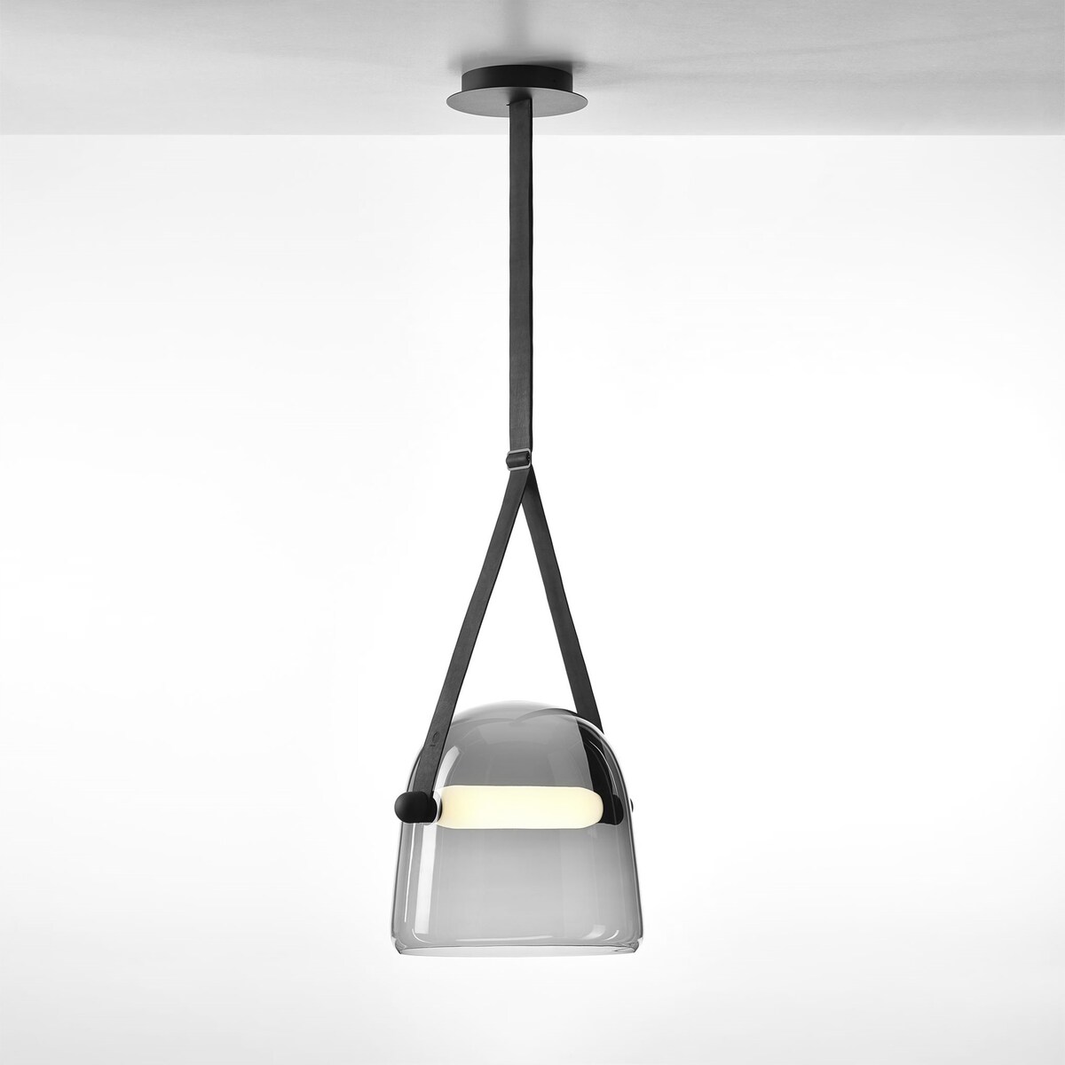 Lampa Wisząca Grey Szklana Z Paskiem Czarny Led