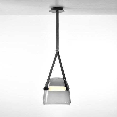 Lampa Wisząca Grey Szklana Z Paskiem Czarny Led