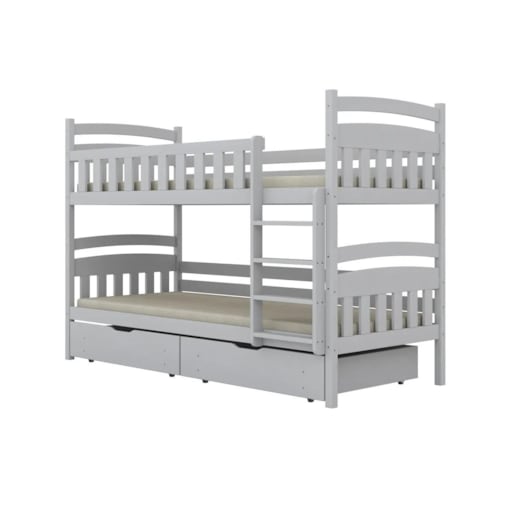 Łóżko piętrowe JULITA 180x80 białe drewniane z szufladami