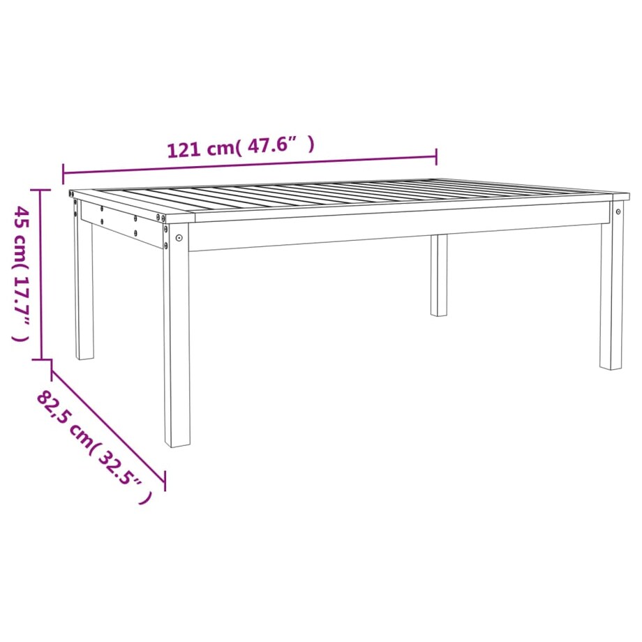 vidaXL Stolik ogrodowy, biały, 121x82,5x45 cm, lite drewno sosnowe