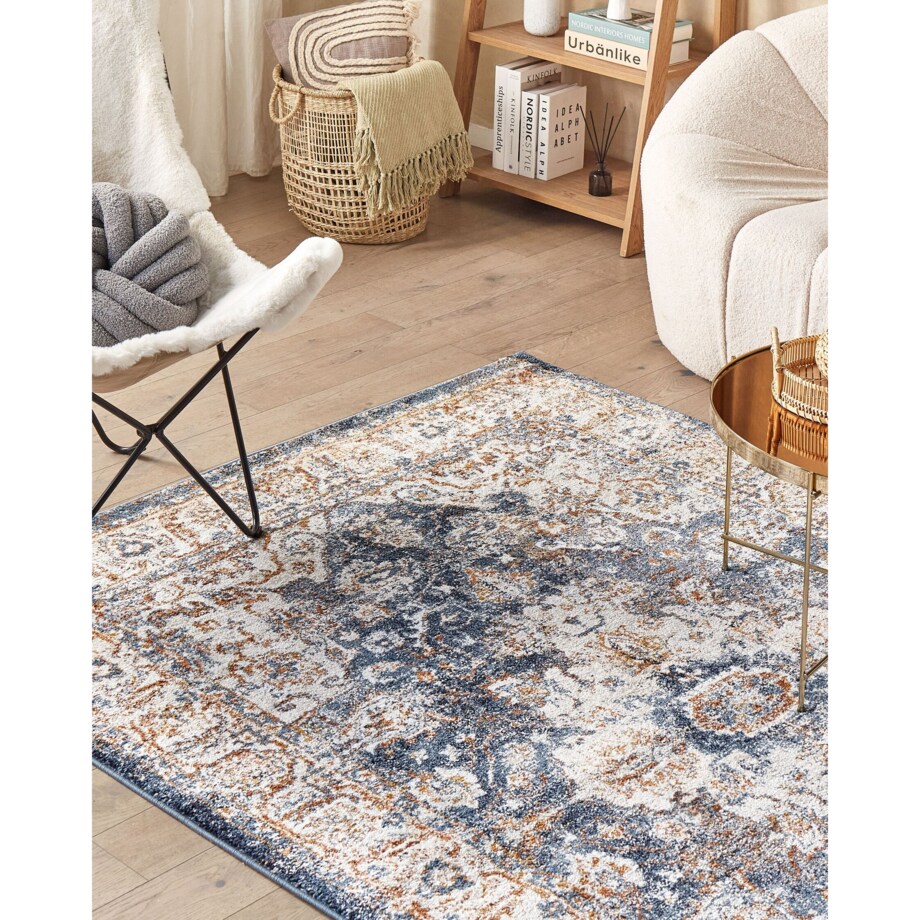 Dywan 200 x 300 cm beżowy z niebieskim DVIN