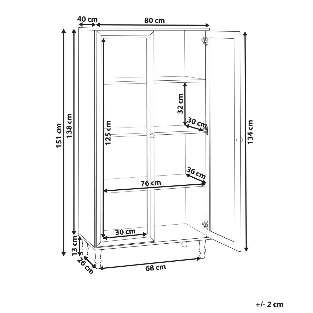 Witryna ze szklaną gablotą TINGLEDALE 80 cm Biały