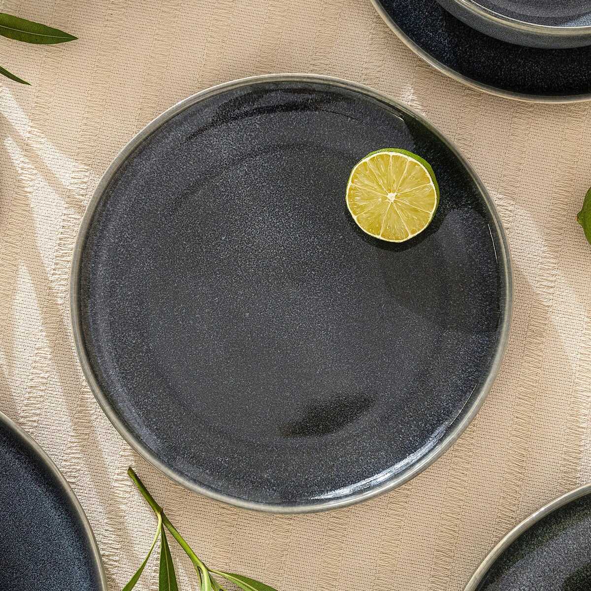 EDA Zestaw obiadowy 6 os. (18 el.), niebieski/szary/beżowy