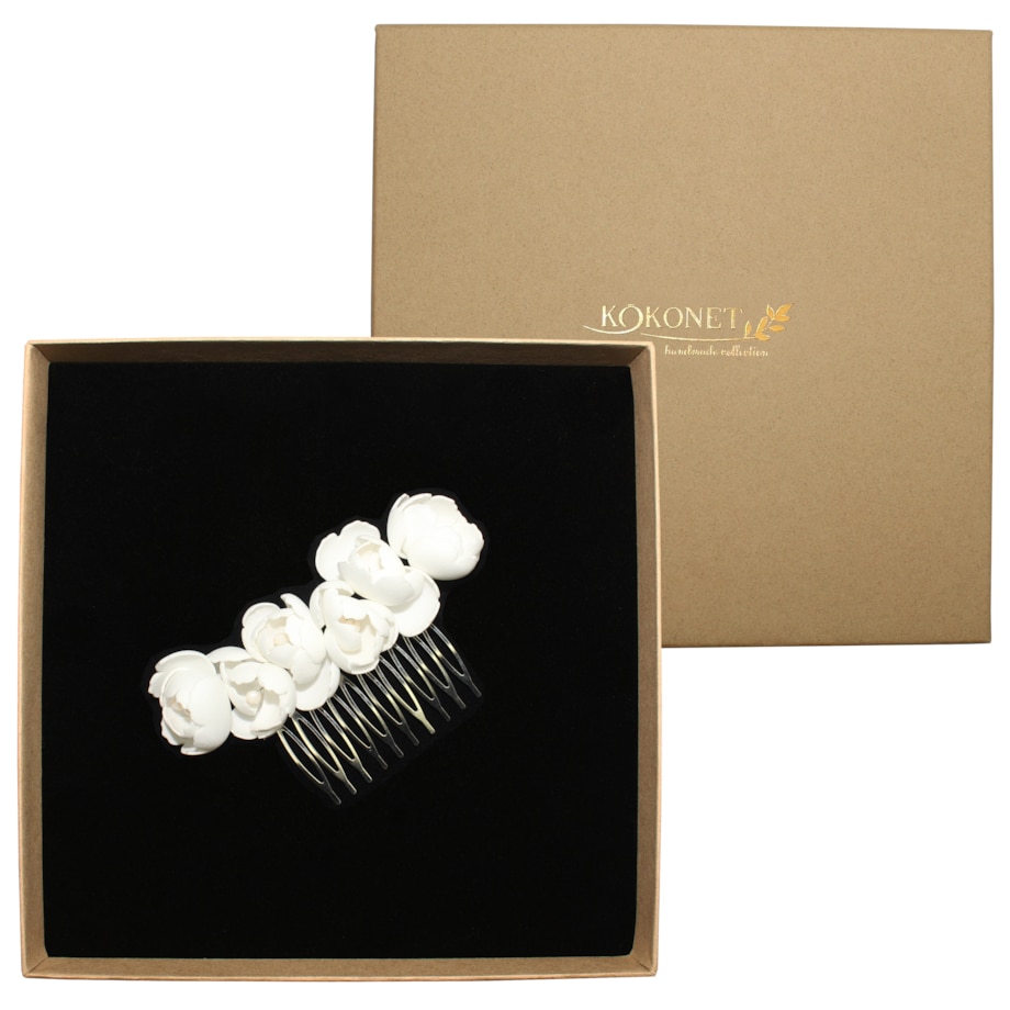 GRZEBIEŃ do włosów grzebyk ŚLUBNY srebrny kwiaty OZDOBA ŚLUBNA boho