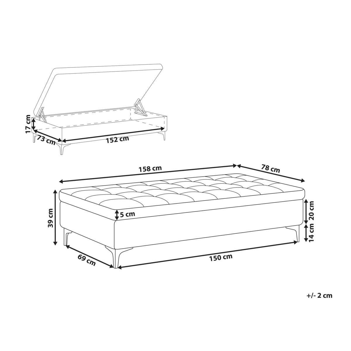 Otomana ze schowkiem welurowa niebieska ABERDEEN
