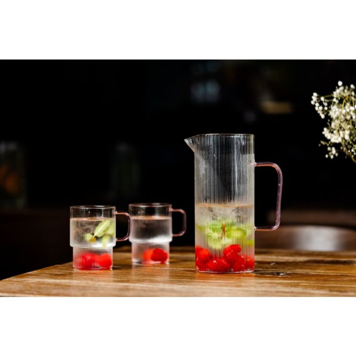 Dwie szklanki ryflowane z różowym uchem 350ml Livio 1821