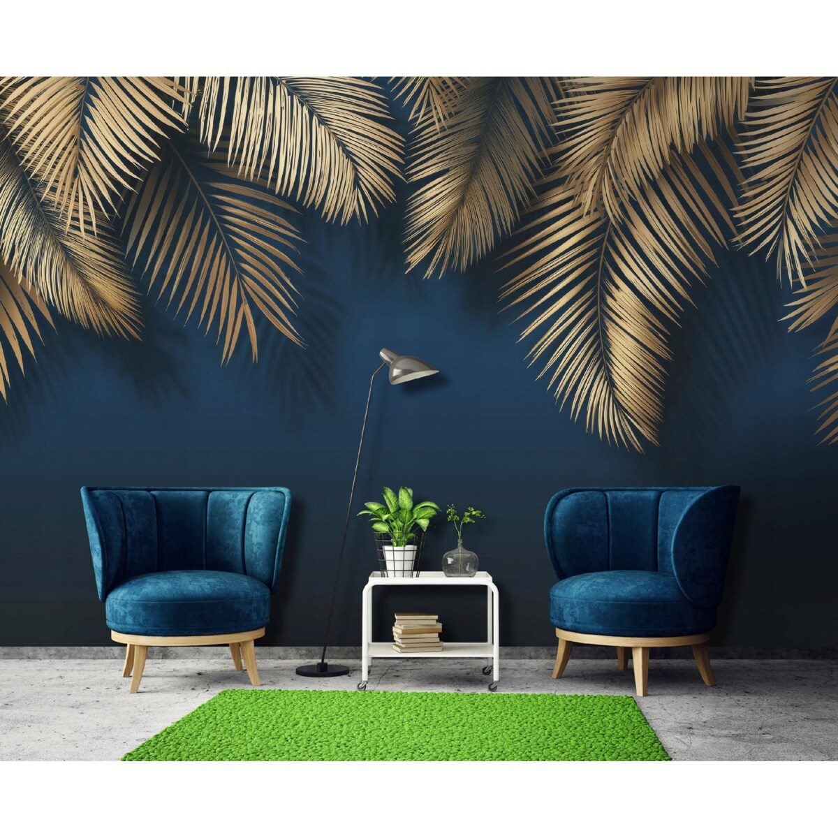 Fototapeta Do Sypialni Salonu Na Flizelinie Liście Abstrakcja Niebieski 350x250