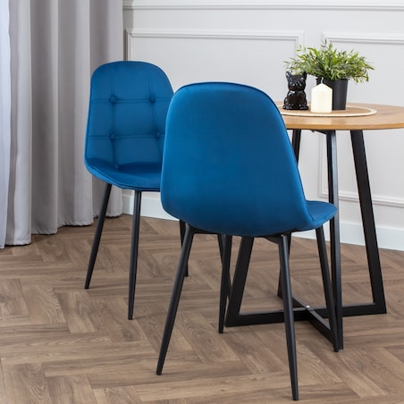 Krzesło tapicerowane welurowe pikowane do salonu z guzikami granatowe