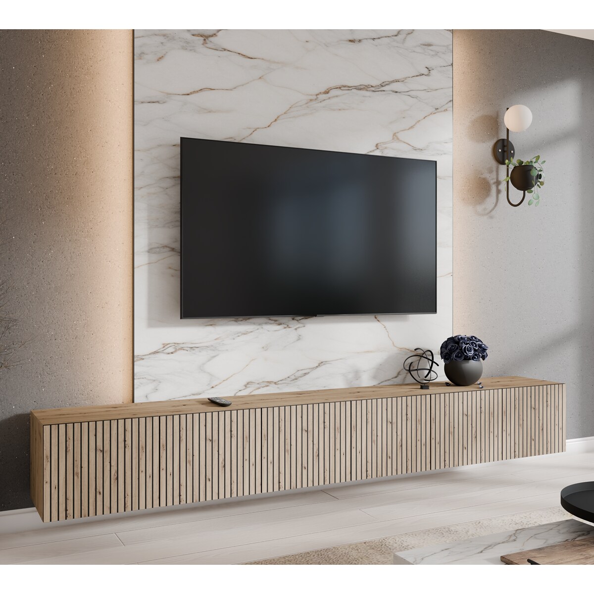 Szafka RTV CORAL 300 z lamelami, zamknięta pod telewizor do salonu -artisan