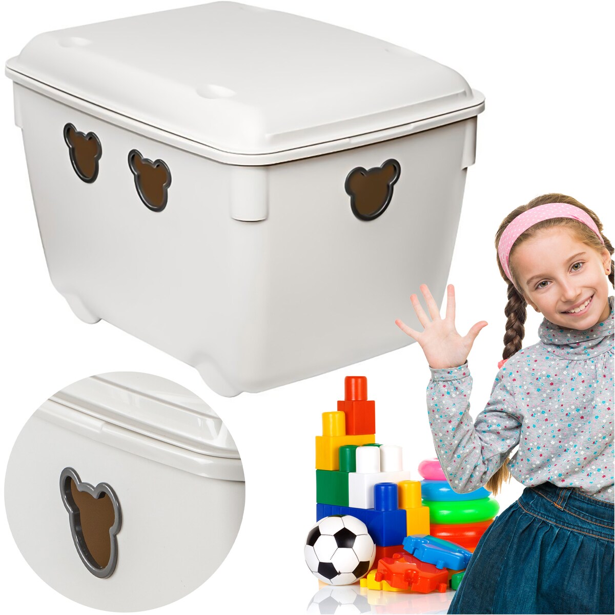 Pojemnik Plastikowy Na Zabawki 40 L Duży Miś Biały