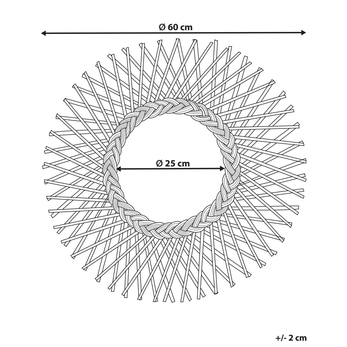 Rattanowe lustro ścienne słońce ⌀ 60 cm naturalne TAGOLU