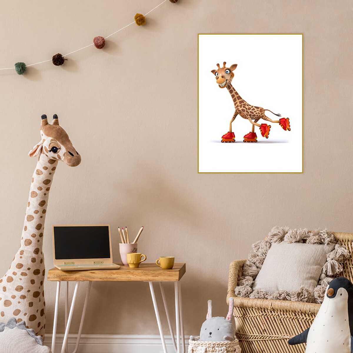 plakat żyrafa na wrotkach 21x30 cm