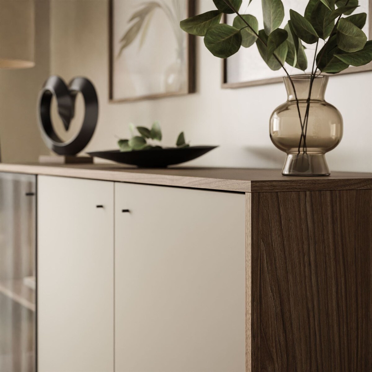 Trzydrzwiowa komoda ISA 3D z oświetleniem LED, glina + columella