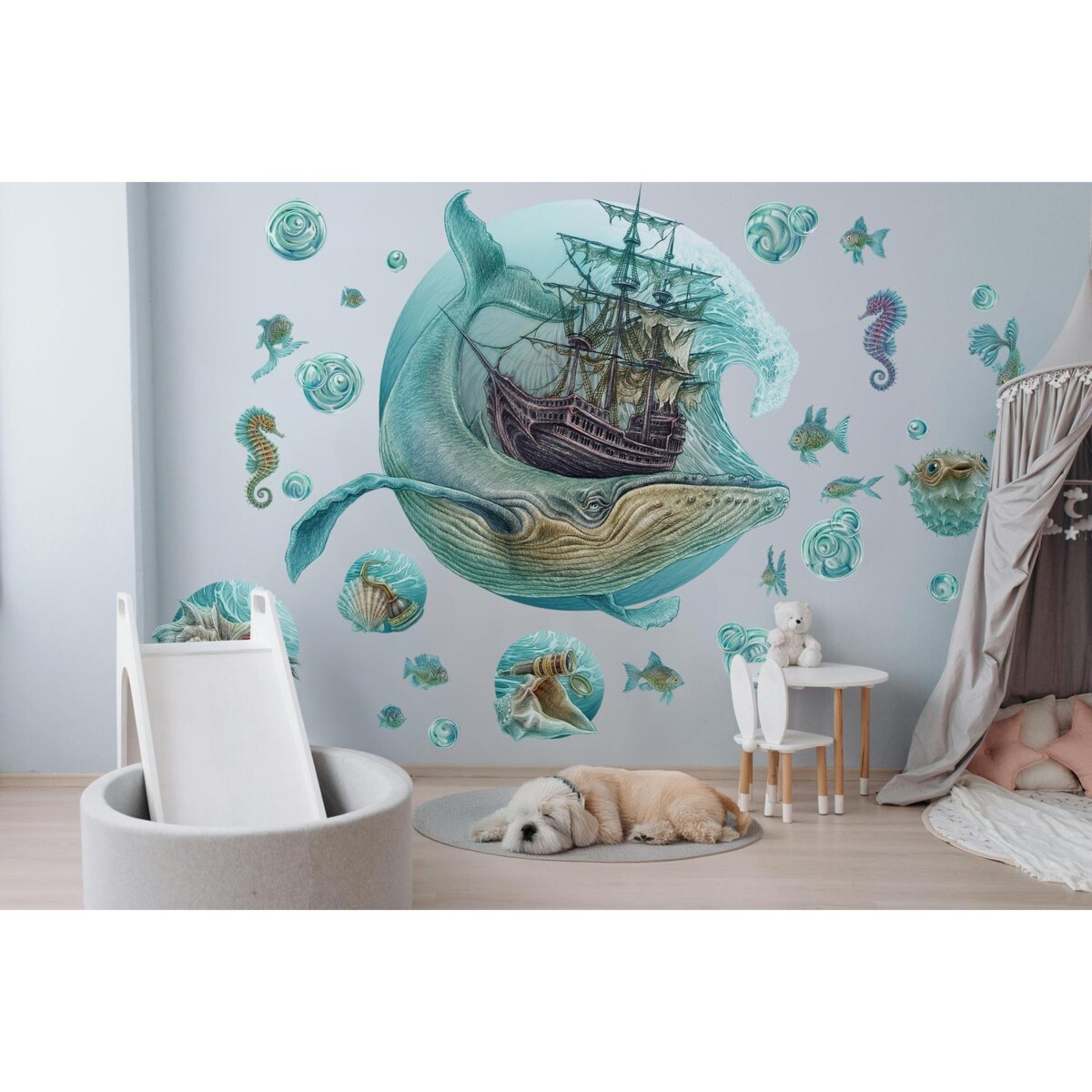 Zestaw naklejek na ścianę, Morski statek, 100cm