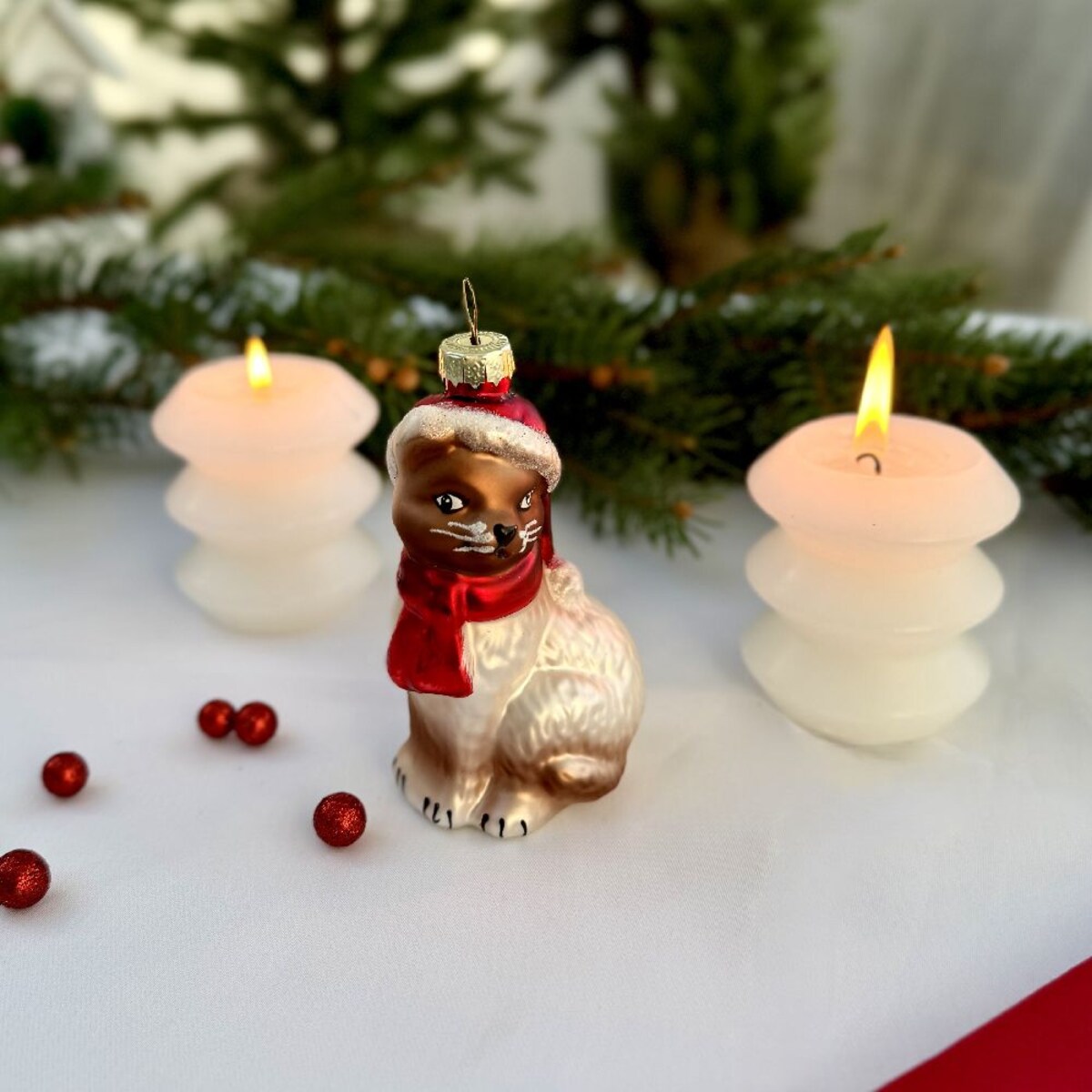 VILLA ITALIA Bombka szklana KOT jasny 9,5 cm